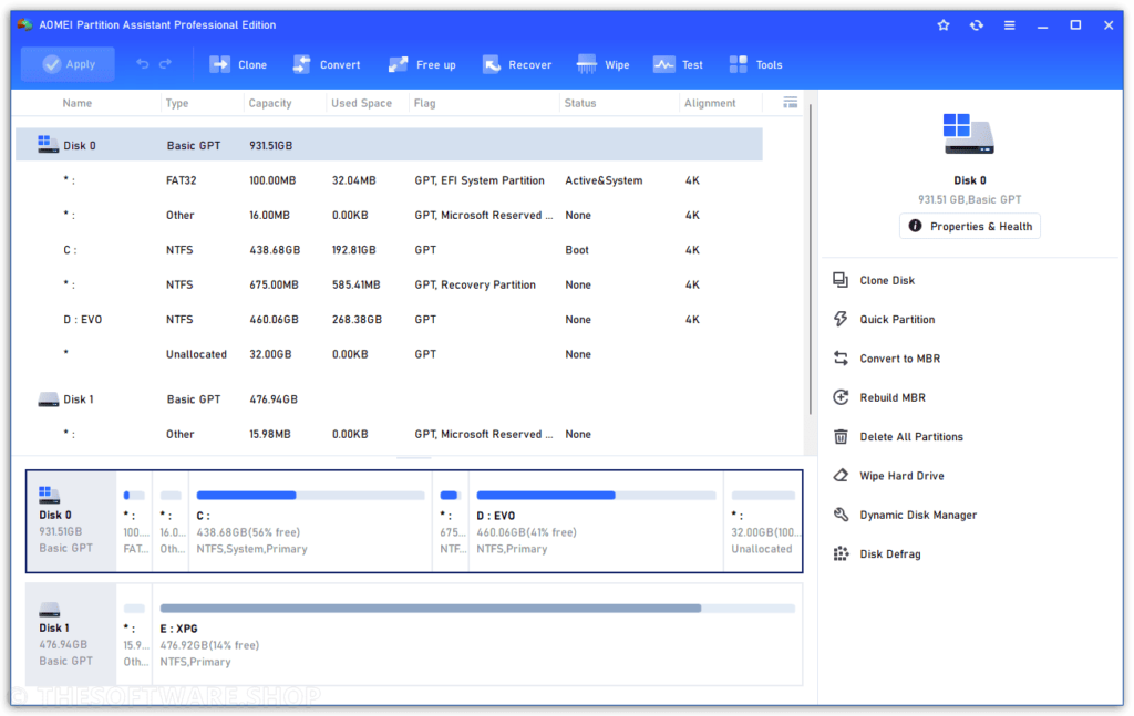 AOMEI Partition Assistant 10 Pro Screenshot