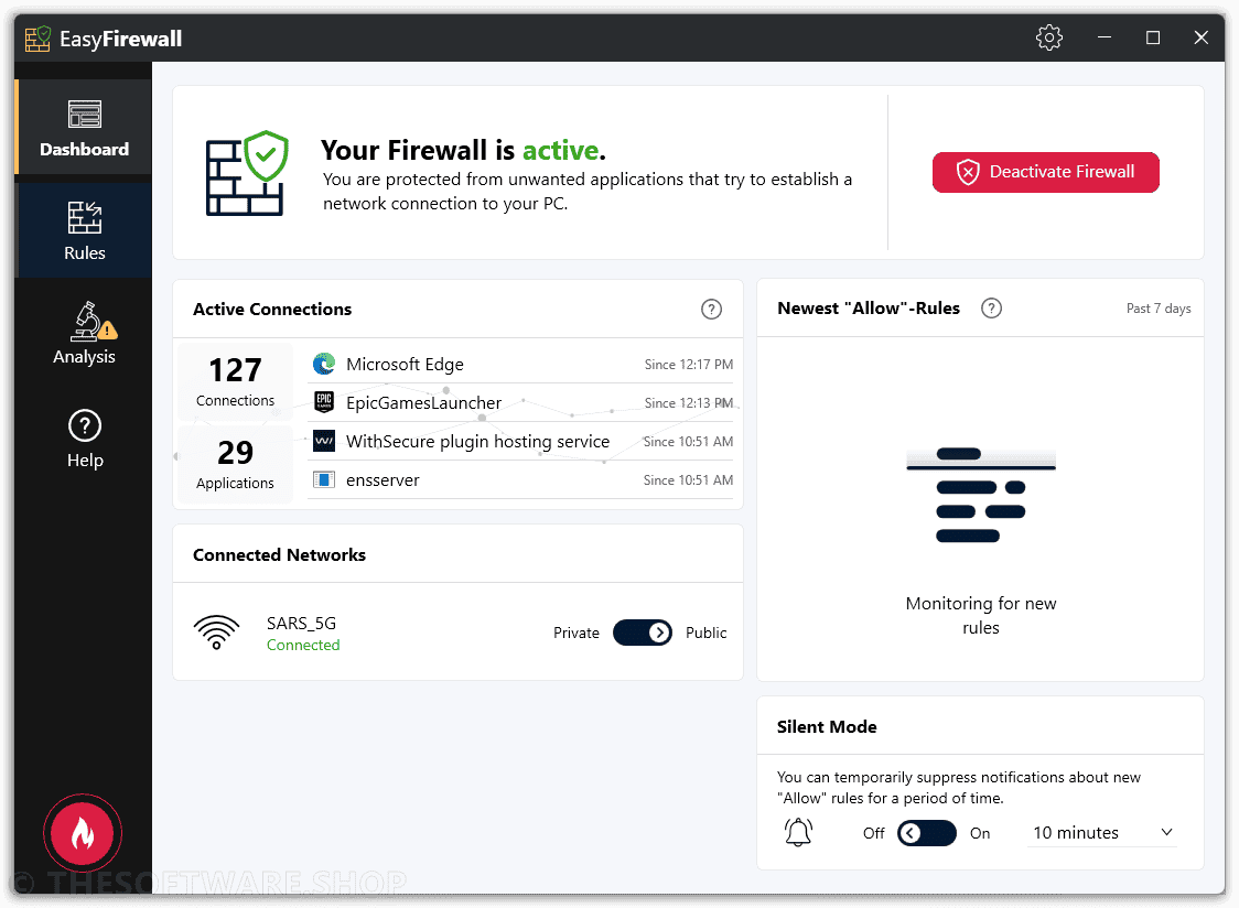 Abelssoft EasyFirewall - Dashboard