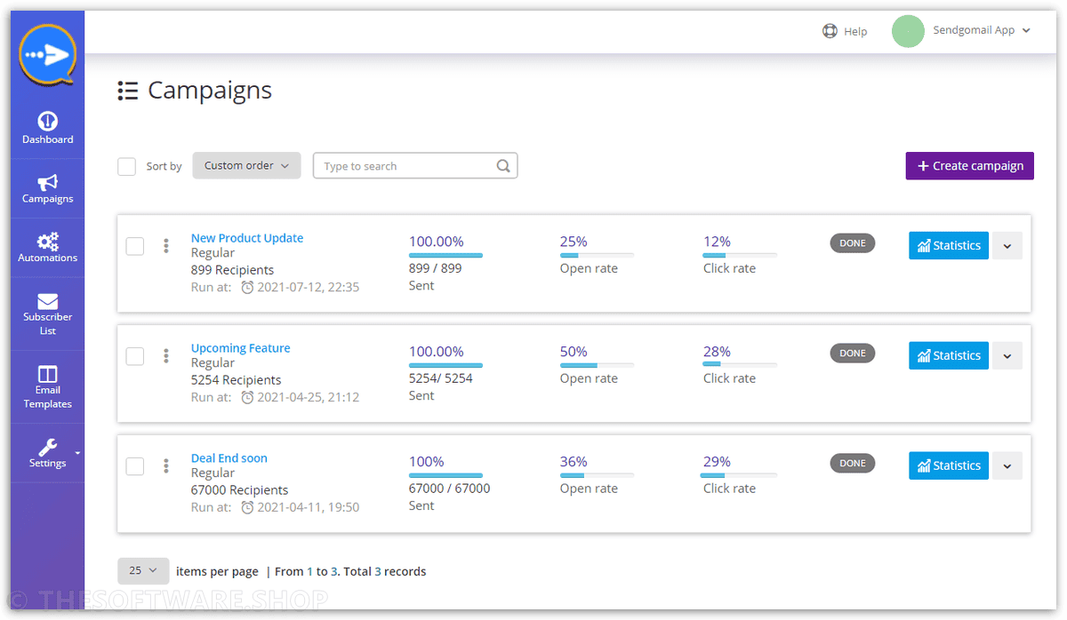 Sendgomail Campaigns with Tracking Info