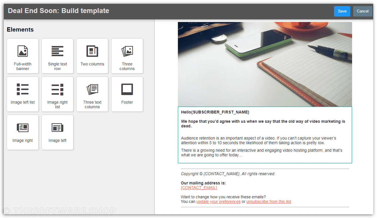 Sendgomail Drag and Drop elements