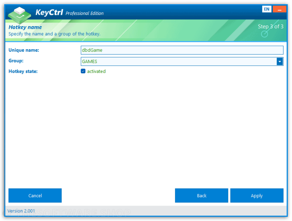 ASCOMP KeyCtrl Professional - Set Hotkey Name