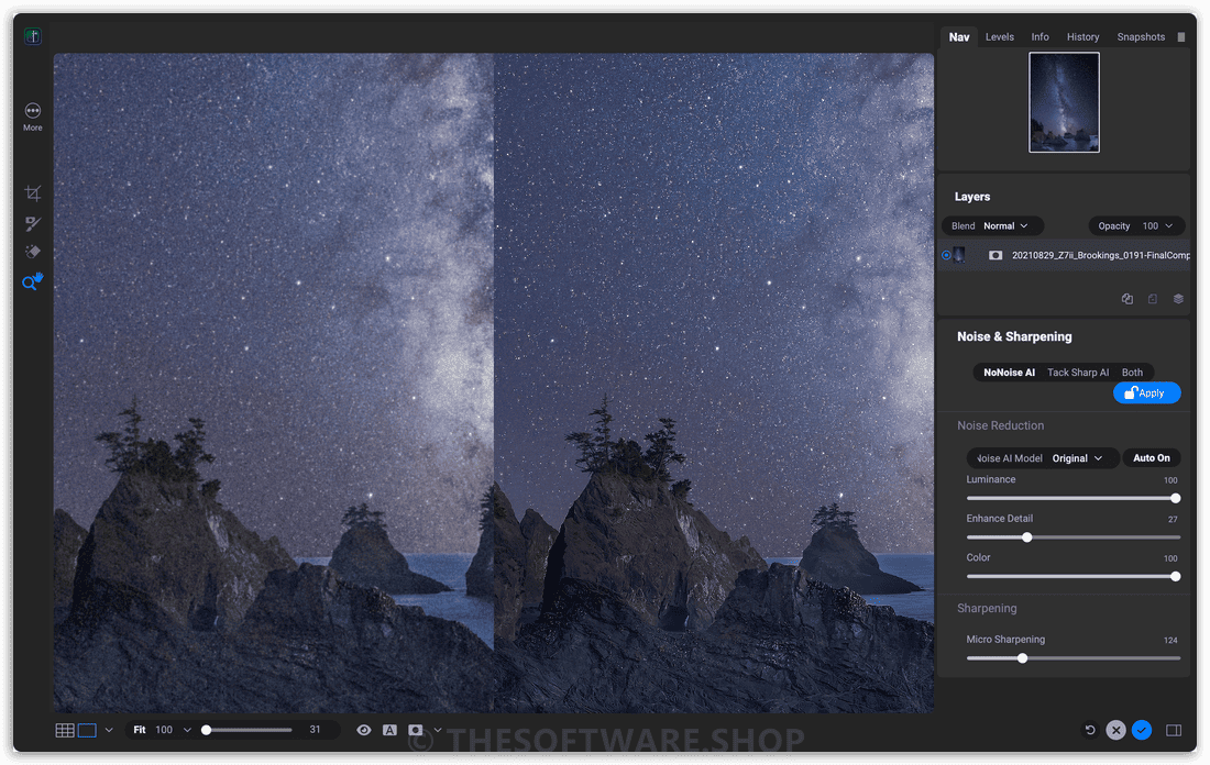 ON! NoNoise AI 2024 Screenshot - Both Noise Sharpening