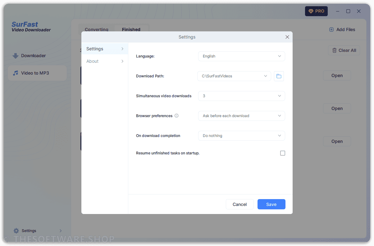 Surfast Video Downloader Pro Settings