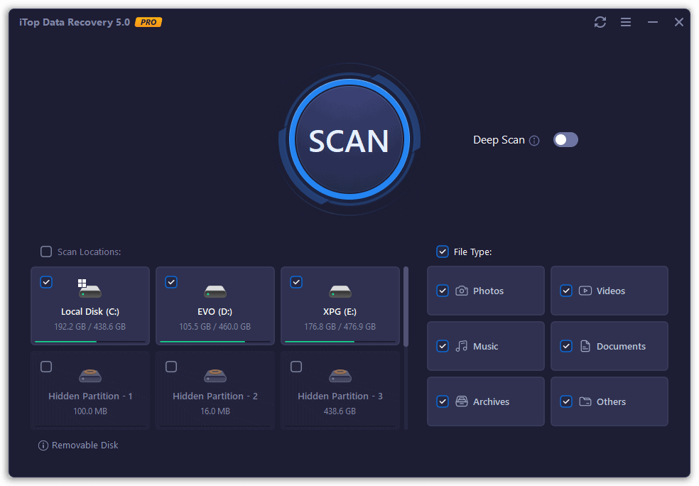 iTop Data Recovery Pro - Main Interface