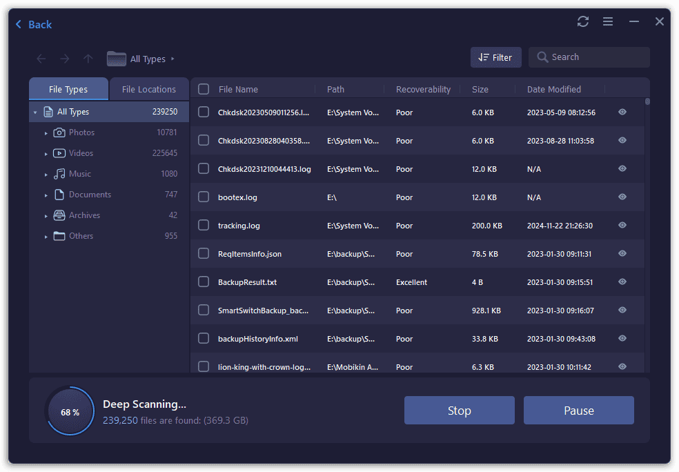 iTop Data Recovery Pro - Scanning and Results