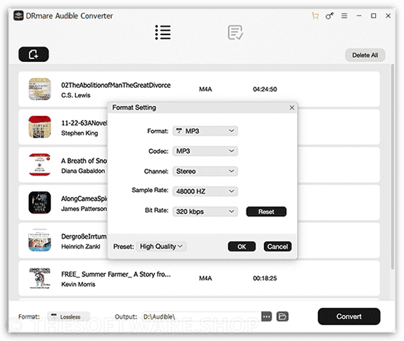 DRmare Audible Converter Format Settings