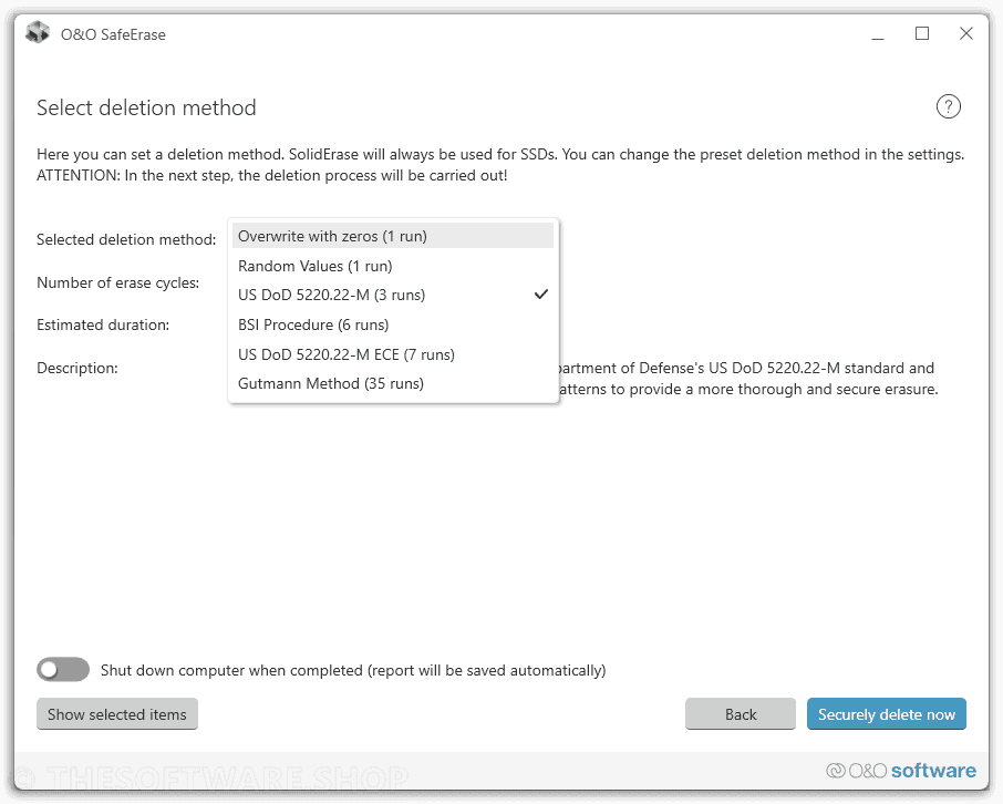 O&O SafeErase Deletion Methods
