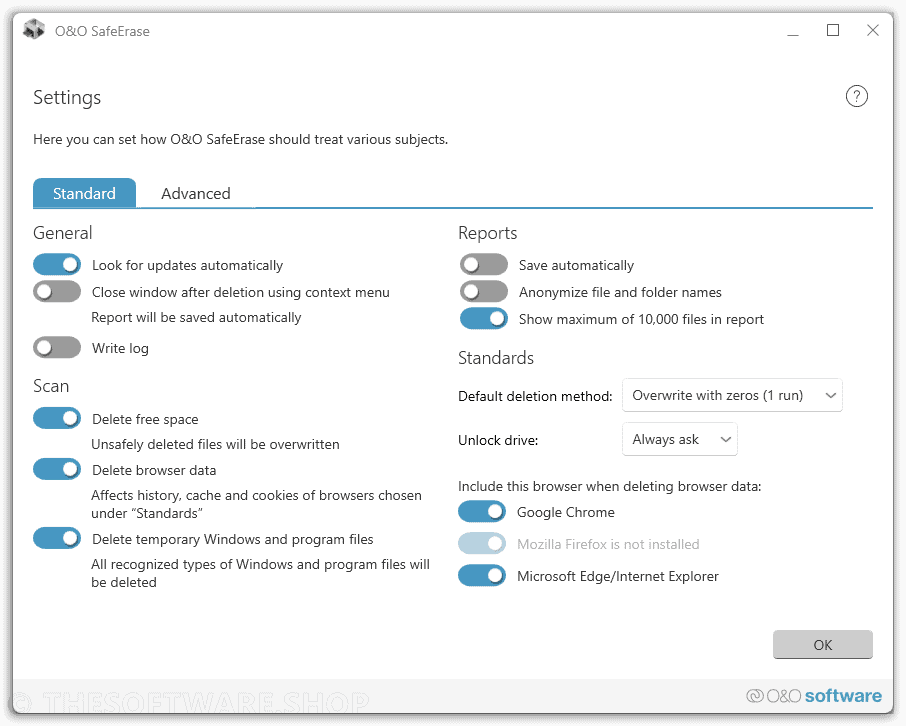 O&O SafeErase Settings