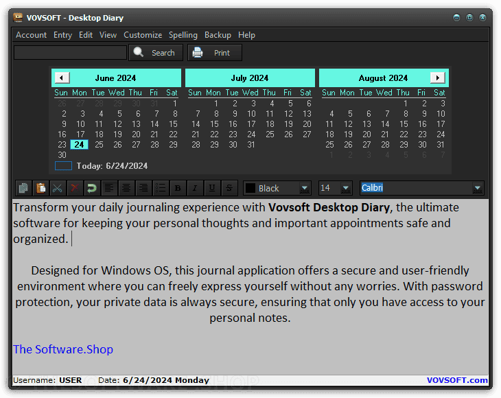 VOVSOFT Desktop Diary screenshot