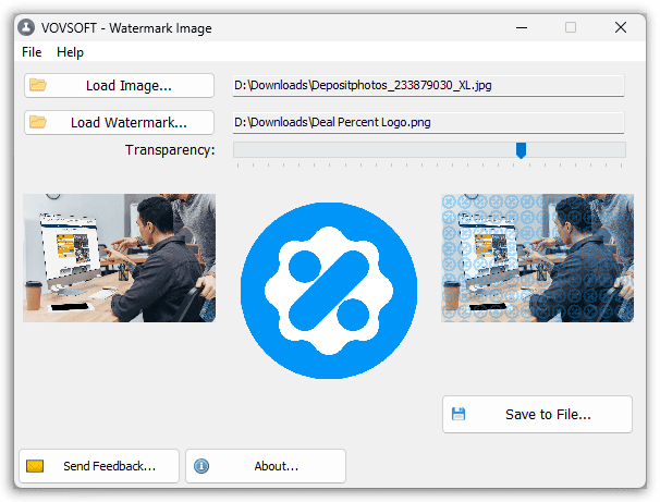 Vovsoft Watermark Image Interface Screenshot
