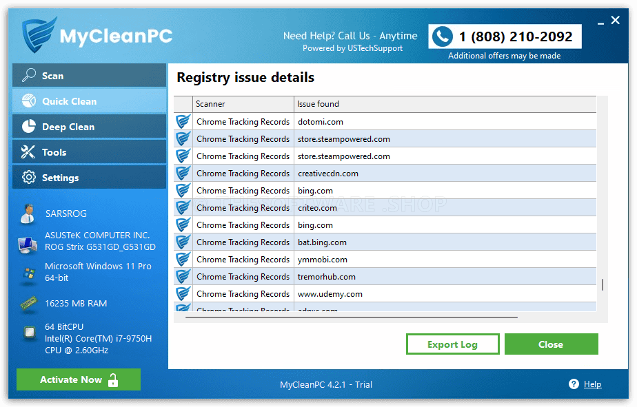 MyCleanPC Scan Details