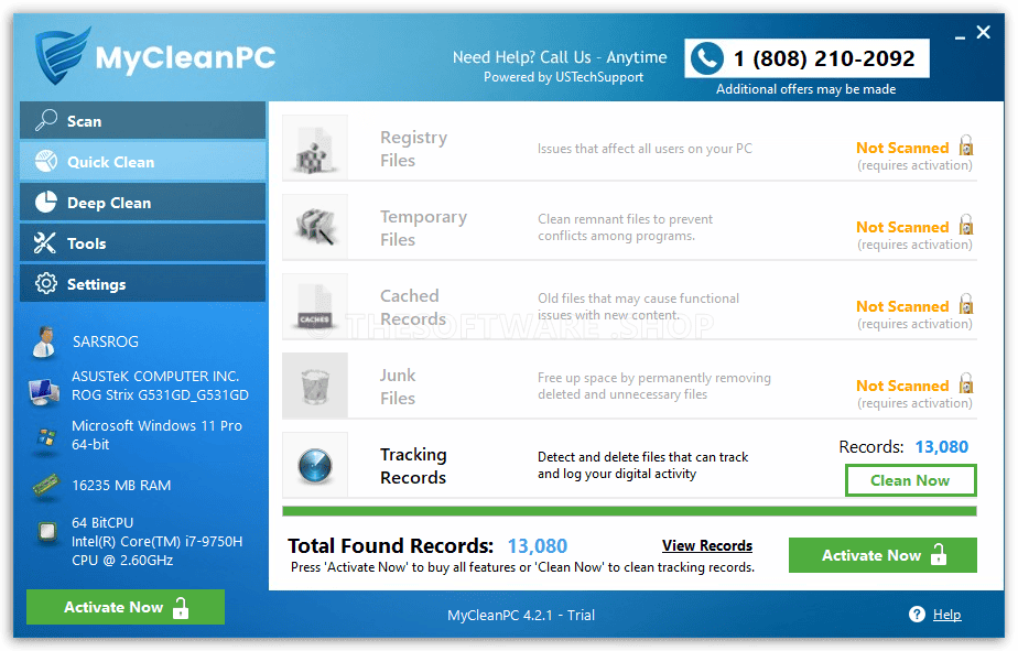 MyCleanPC Scan Results