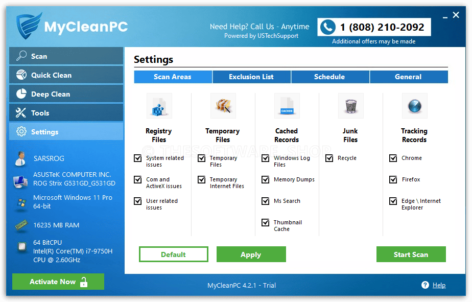 MyCleanPC Settings