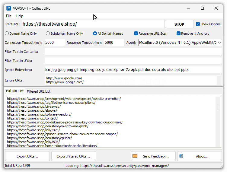 Vovsoft Collect URL Screenshot Interface