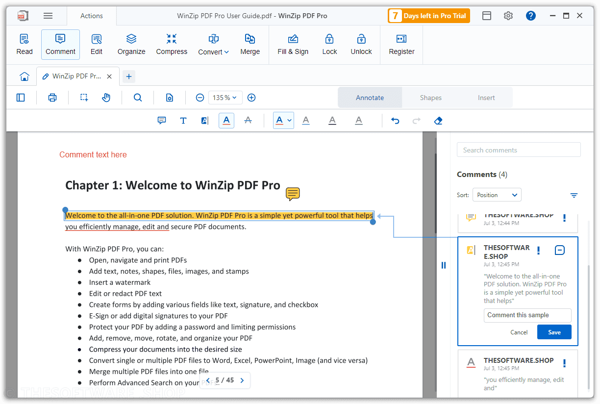 WinZip PDF Pro Screenshot - Comment