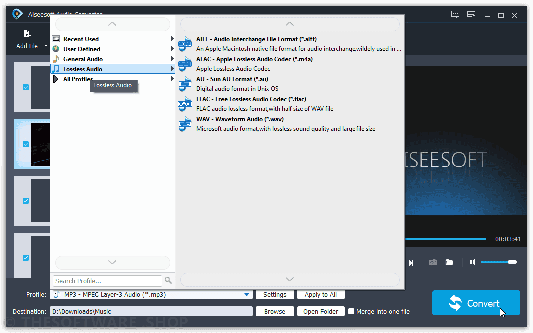 Aiseesoft Audio Converter Screenshot - Profiles