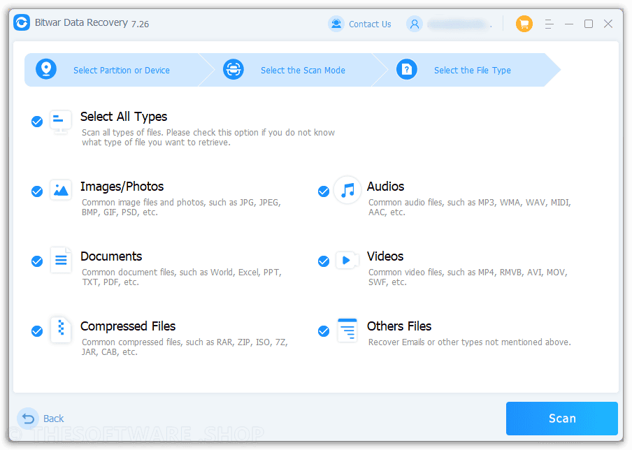 Bitwar Data Recovery Screenshot - File Types