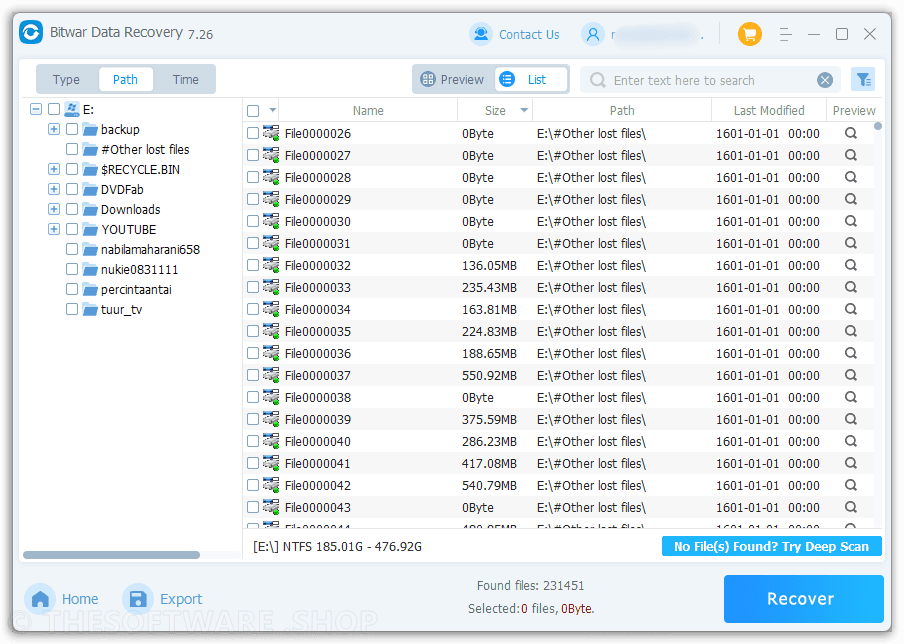 Bitwar Data Recovery Screenshot - Scan Result