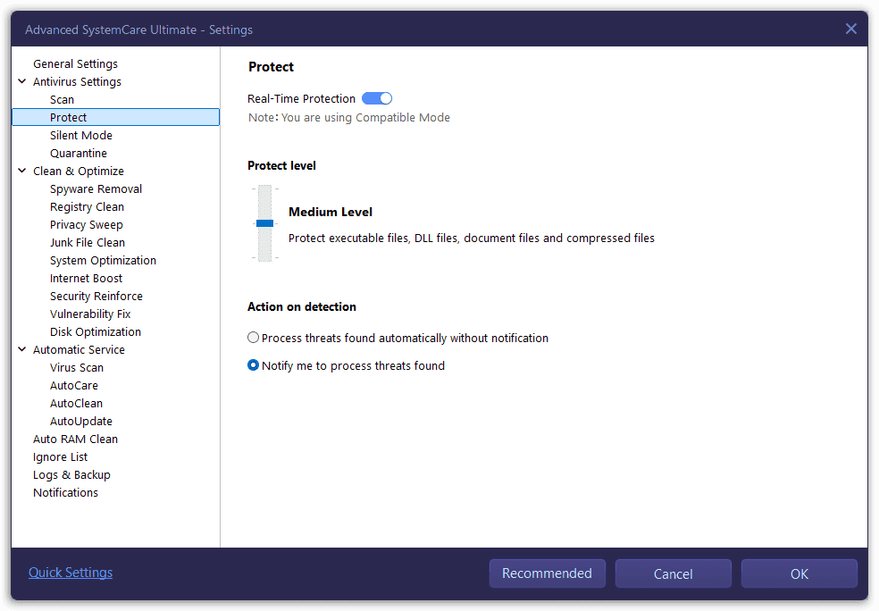 IObit Advanced Systemcare Ultimate 17 - RealTime Protection Settings