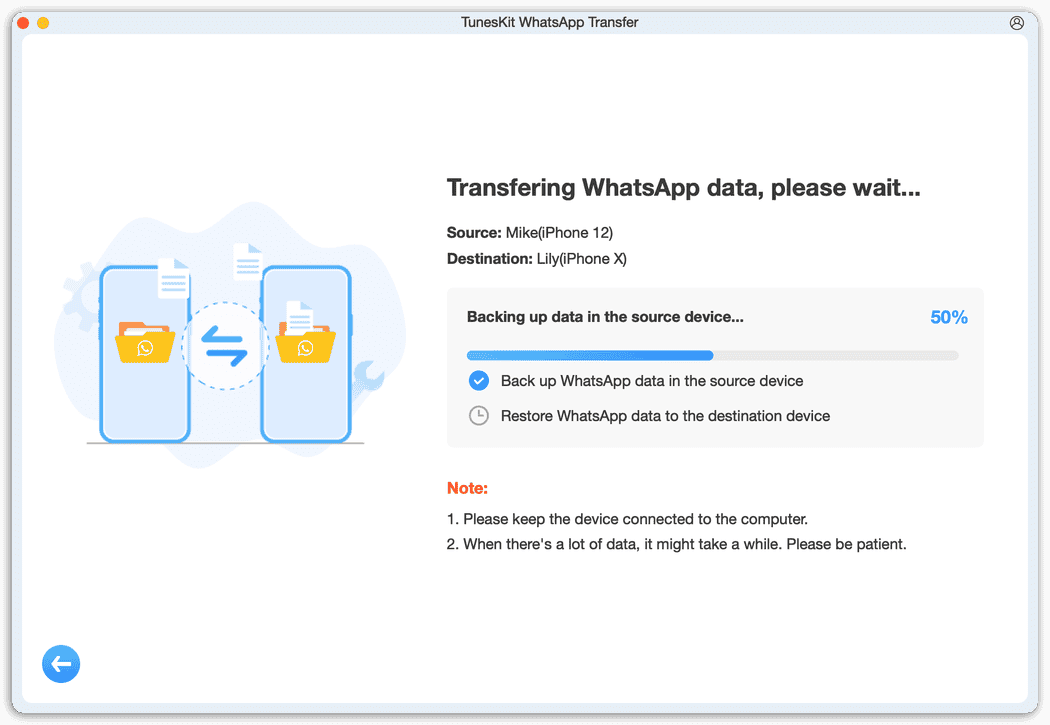 Tuneskit Whatsapp Transfer - Transferring