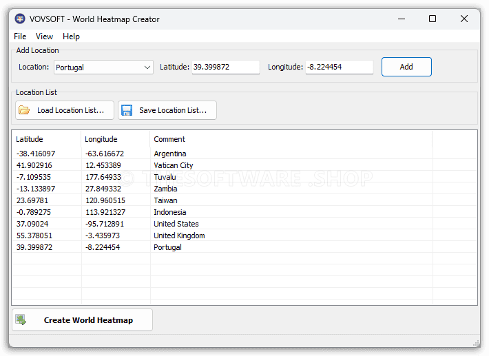 Vovsoft World Heatmap Creator Screenshot