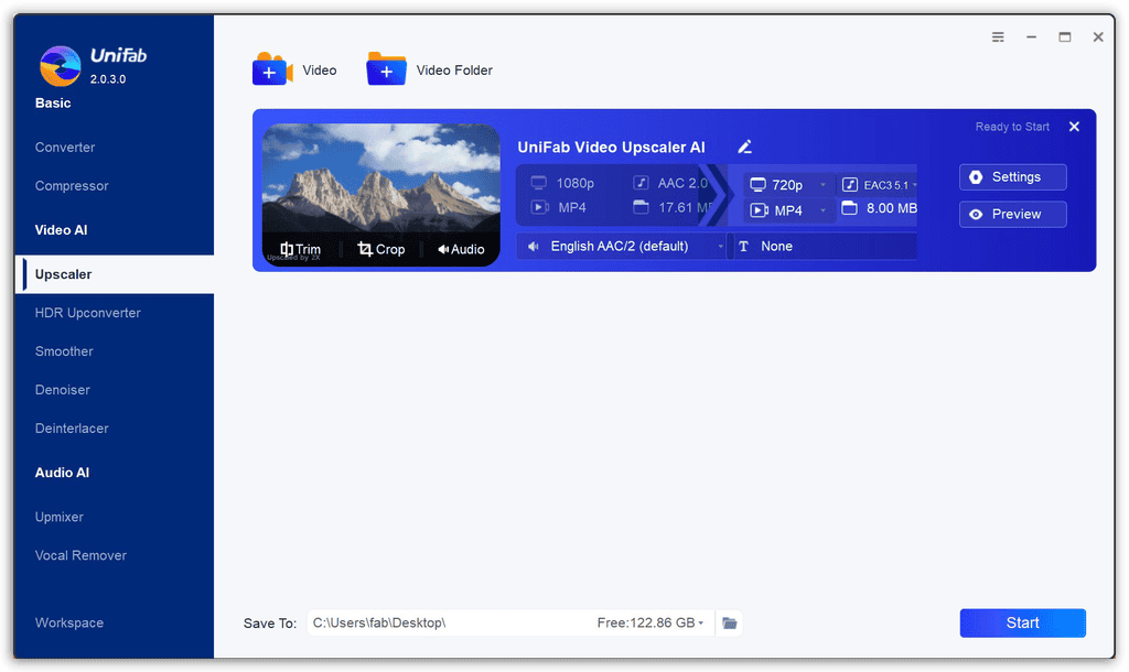 UniFab Video Upscaler AI Screenshot