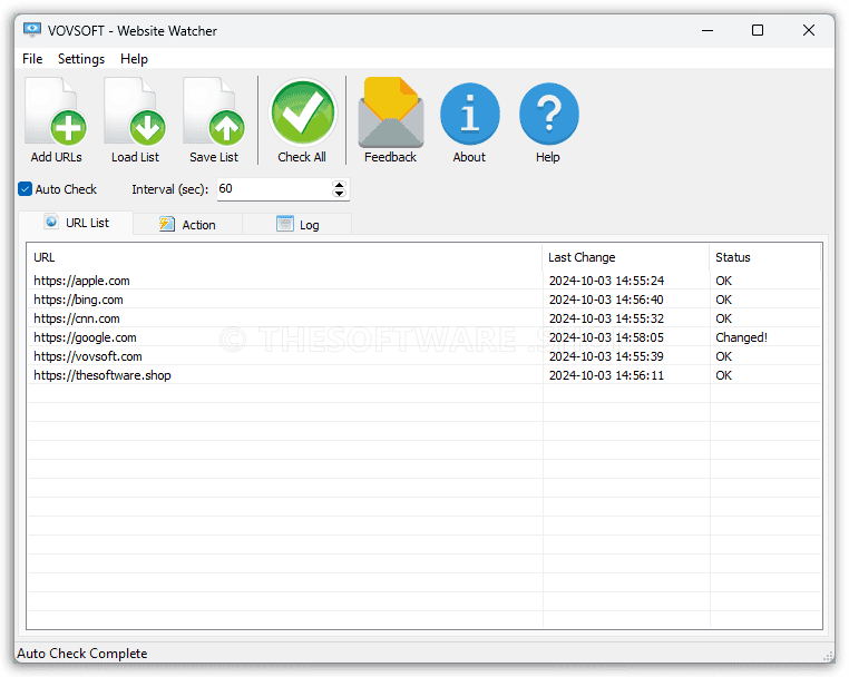 VOVSOFT Website Watcher screenshot