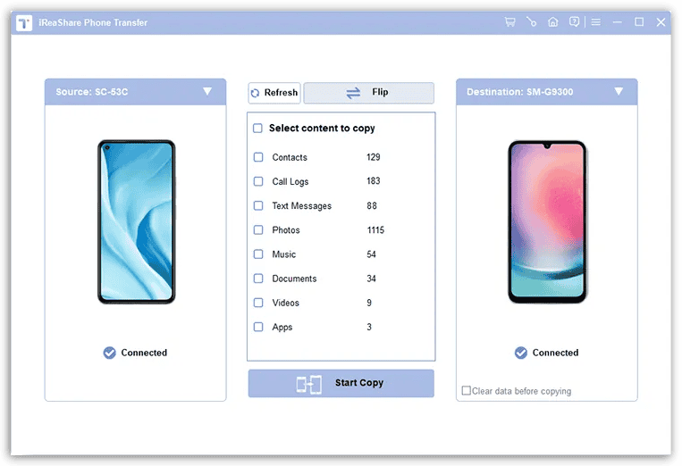 iReaShare Phone Transfer - Added Devices