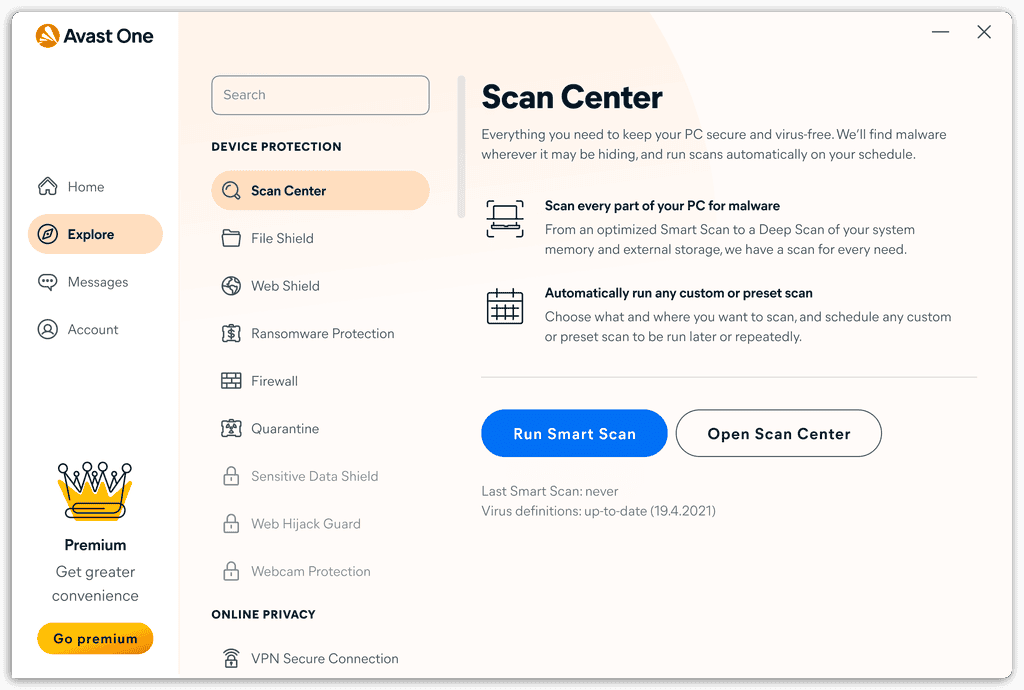 Avast One - Scan Center