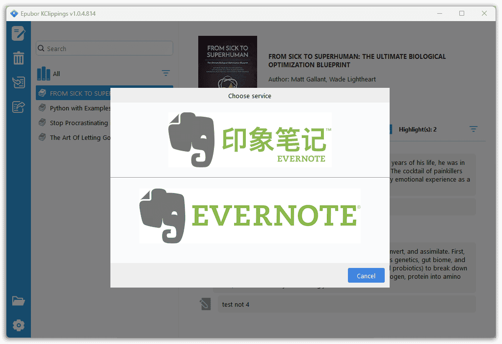 Evernote export