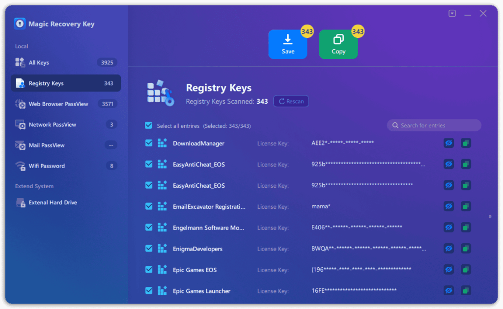 Magic Recovery Key Pro Interface Screenshot