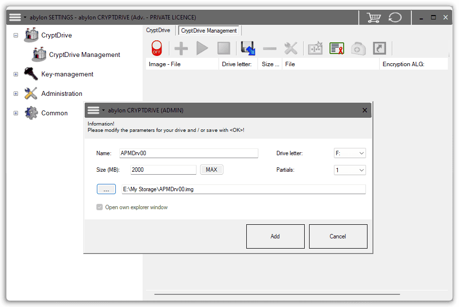 abylon CRYPTDRIVE Interface Screenshot