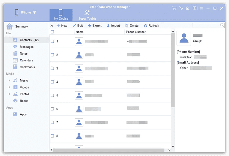 iReaShare iPhone Manager Data