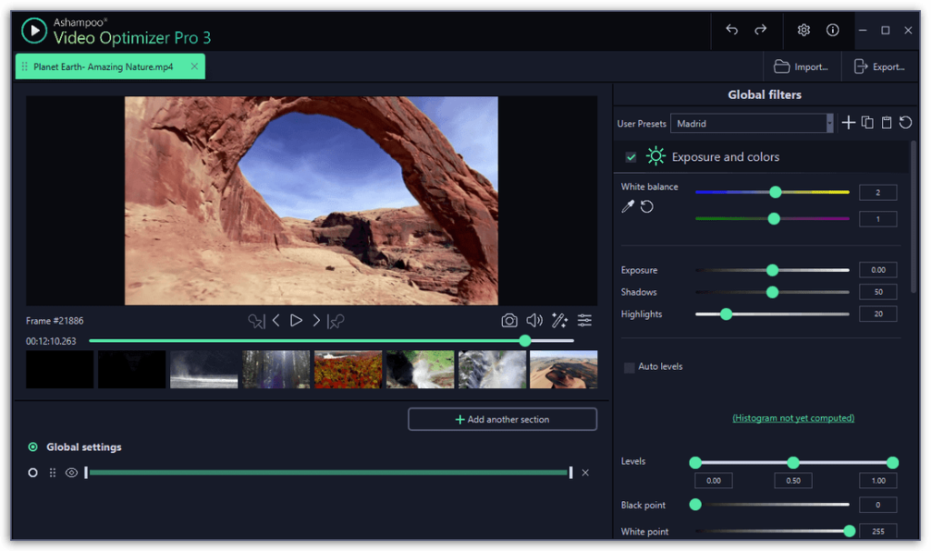Ashampoo Video Optimizer Pro 3 - exposure and color