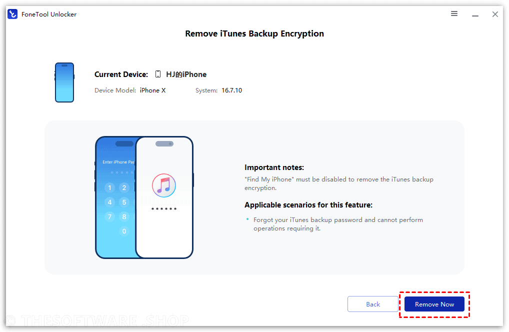 FoneTool Unlocker Professional - remove itune backup encryption
