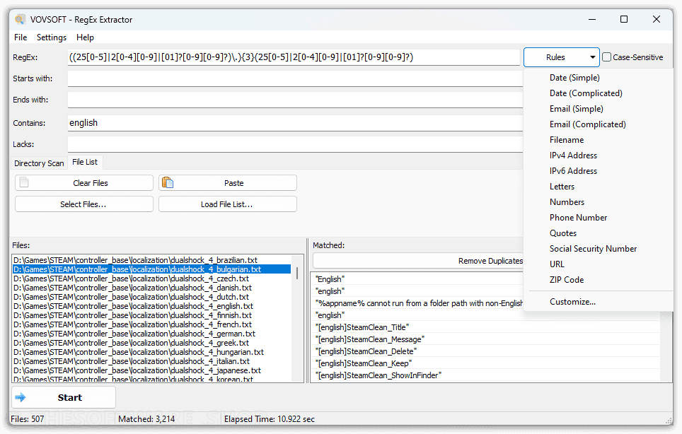 Vovsoft RegEx Extractor Rules