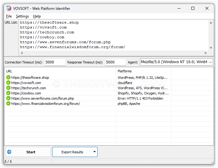 Vovsoft Web Platform Identifier Screenshot