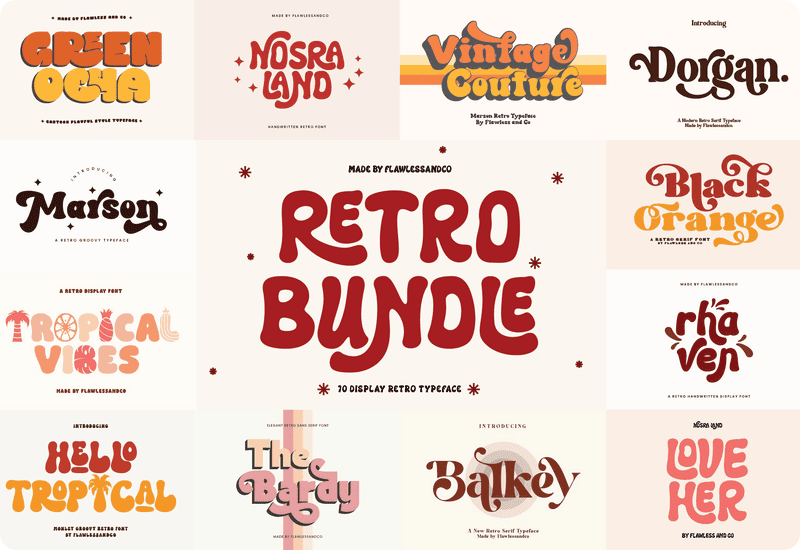 fontbundles Retro Font Bundle Flowless and co