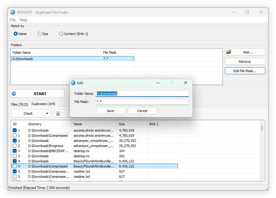 Duplicate File Finder - Edit File Mask