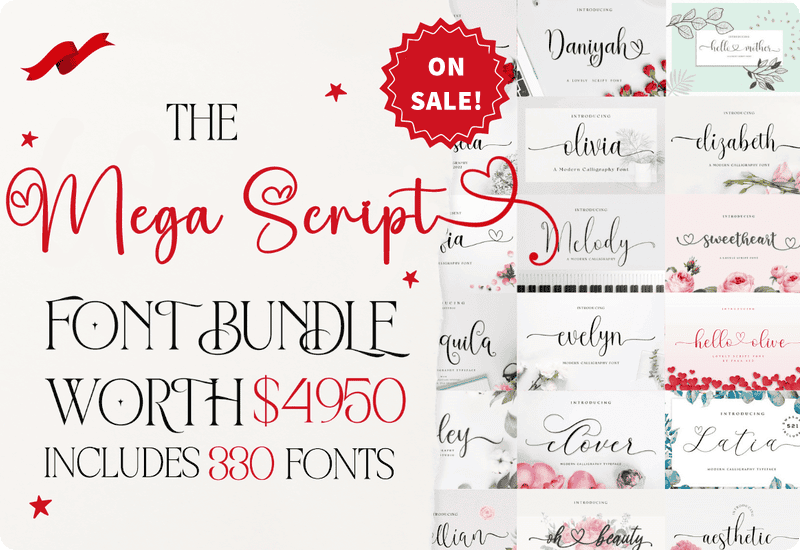 The Mega Script Font Bundle Discount Sale