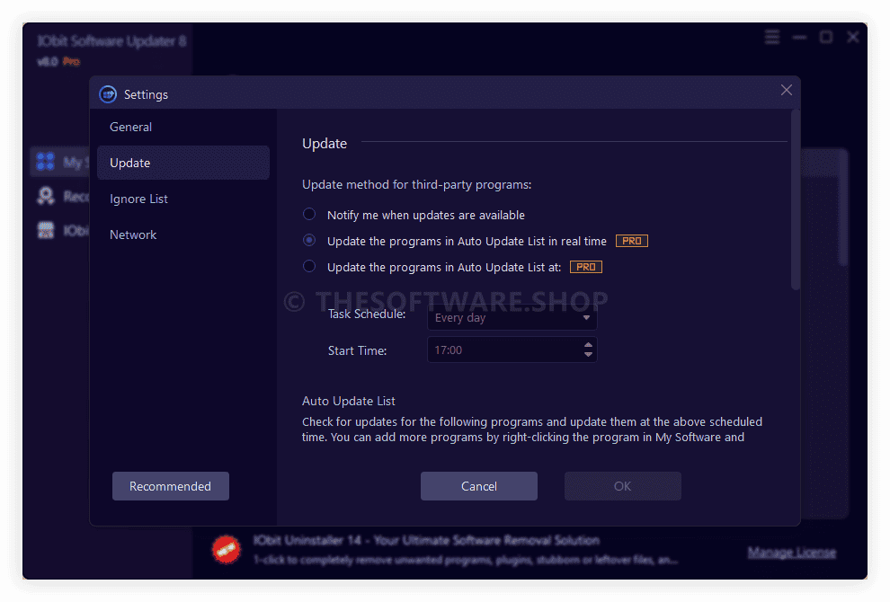 IObit Software Updater 8 Pro Screenshot - Settings