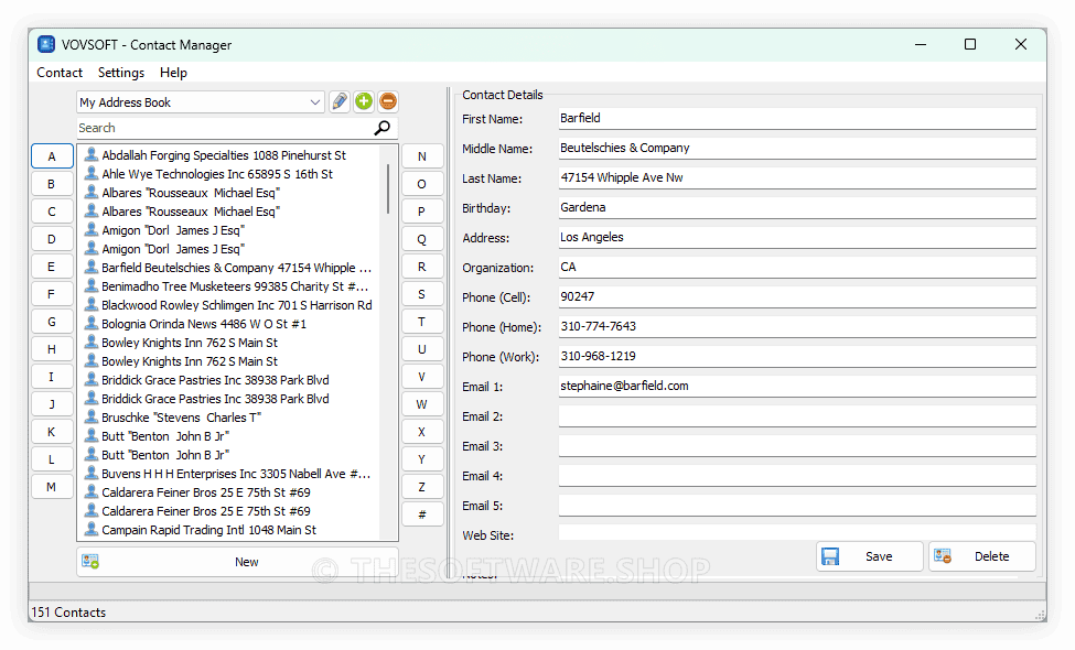 VOVSOFT Contact Manager screenshot