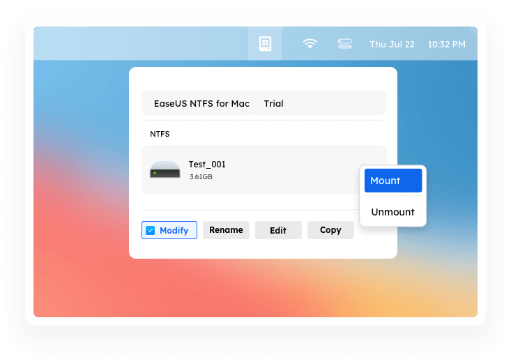 EaseUS NTFS for Mac Mount Unmount