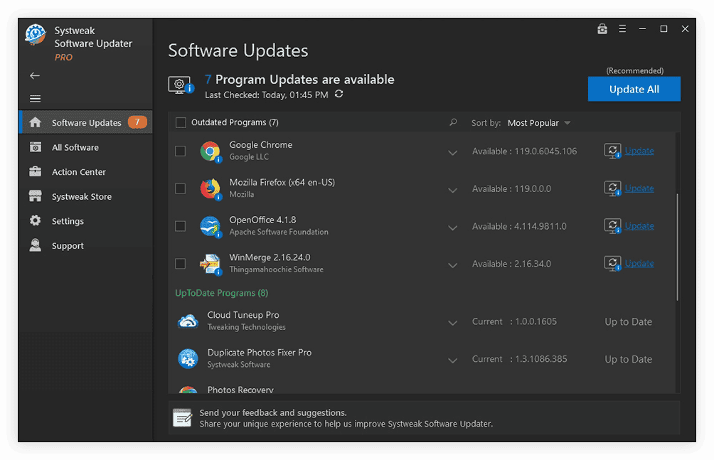 Systweak Software Updater Screenshot