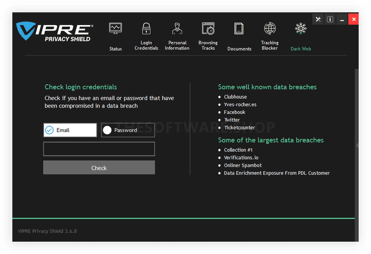 Vipre Privacy Shield - Dark Web Monitoring