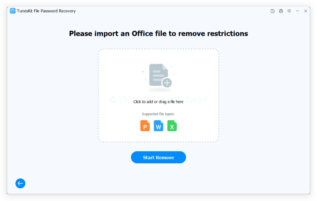 TunesKit File Password Recovery screenshot - Remove Restrictions