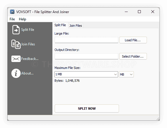 VOVSOFT File Splitter And Joiner screenshot - Split Files