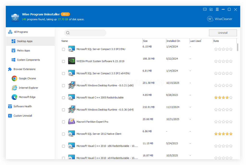 Wise Program Uninstaller PRO Interface