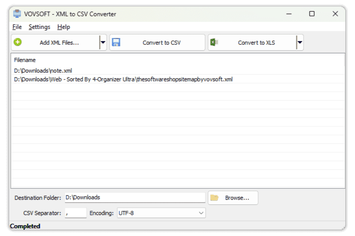 Vovsoft XML to CSV Converter Screenshot