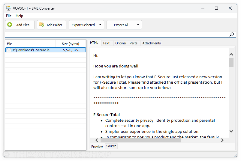 VOVSOFT EML Converter screenshot